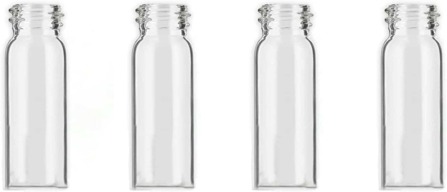 iSnuff Sample Bottle - 5ml Clear Glass with Screw Cap Lid and Scoop - Refillable for Travel, Preservation, Test Container for Spice and Small Items - 4 Pack