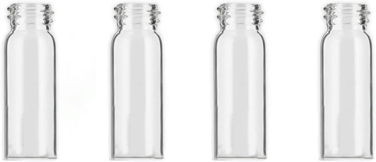 iSnuff Sample Bottle - 5ml Clear Glass with Screw Cap Lid and Scoop - Refillable for Travel, Preservation, Test Container for Spice and Small Items - 4 Pack