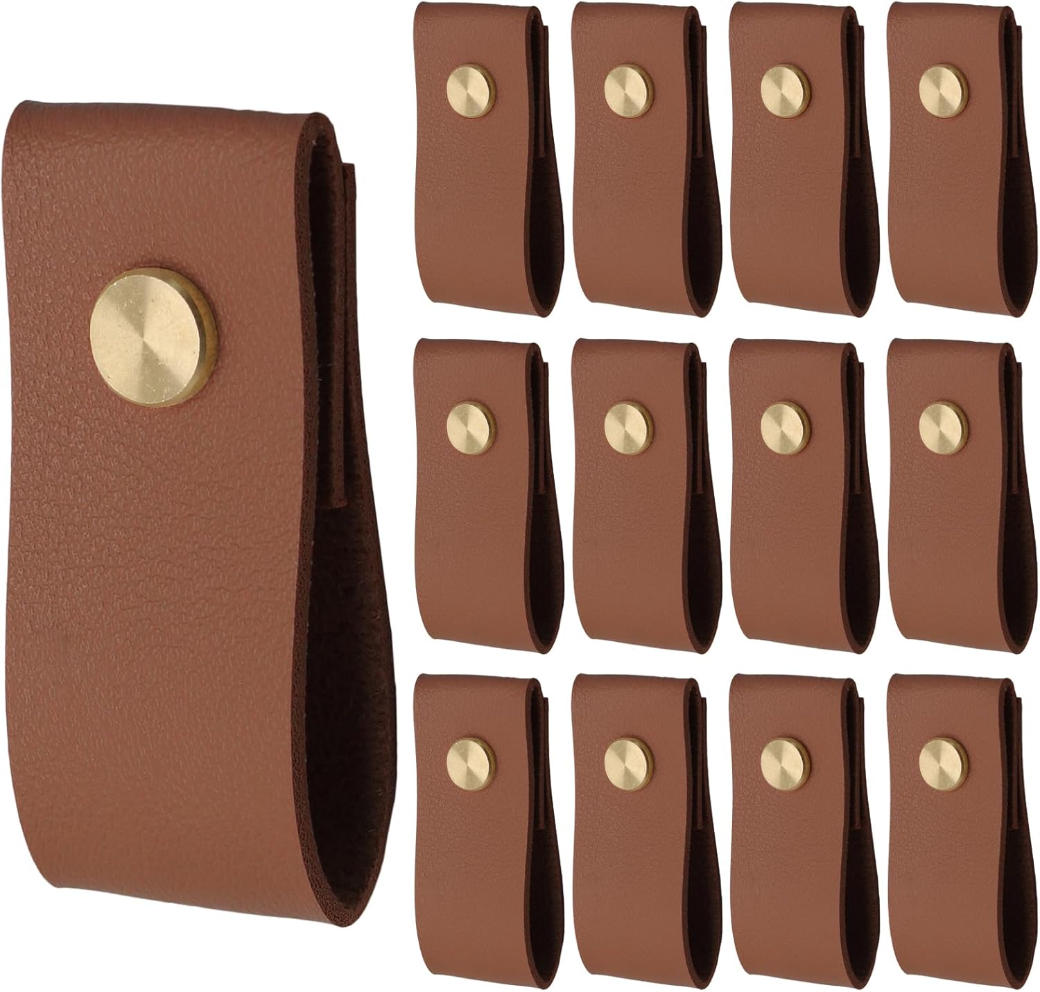 Biaungdo 12 Pack Leather Drawer Pulls, Brown Single Hole Leather Dresser Knobs Leather Pulls Cabinet Door Handle for Kitchen, Cabinet, Drawers, Closet, Dresser, Cupboard