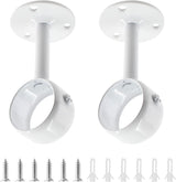 Biaungdo 2 Pcs 1-1/4 Inch Curtain Rod Ceiling-Mount Bracket,Stainless Steel Flange Rod Holder Shower Curtain Closet Rod Holder Ceiling Curtain Rod Brackets with Anchor Screw Kit,White,Locking Design