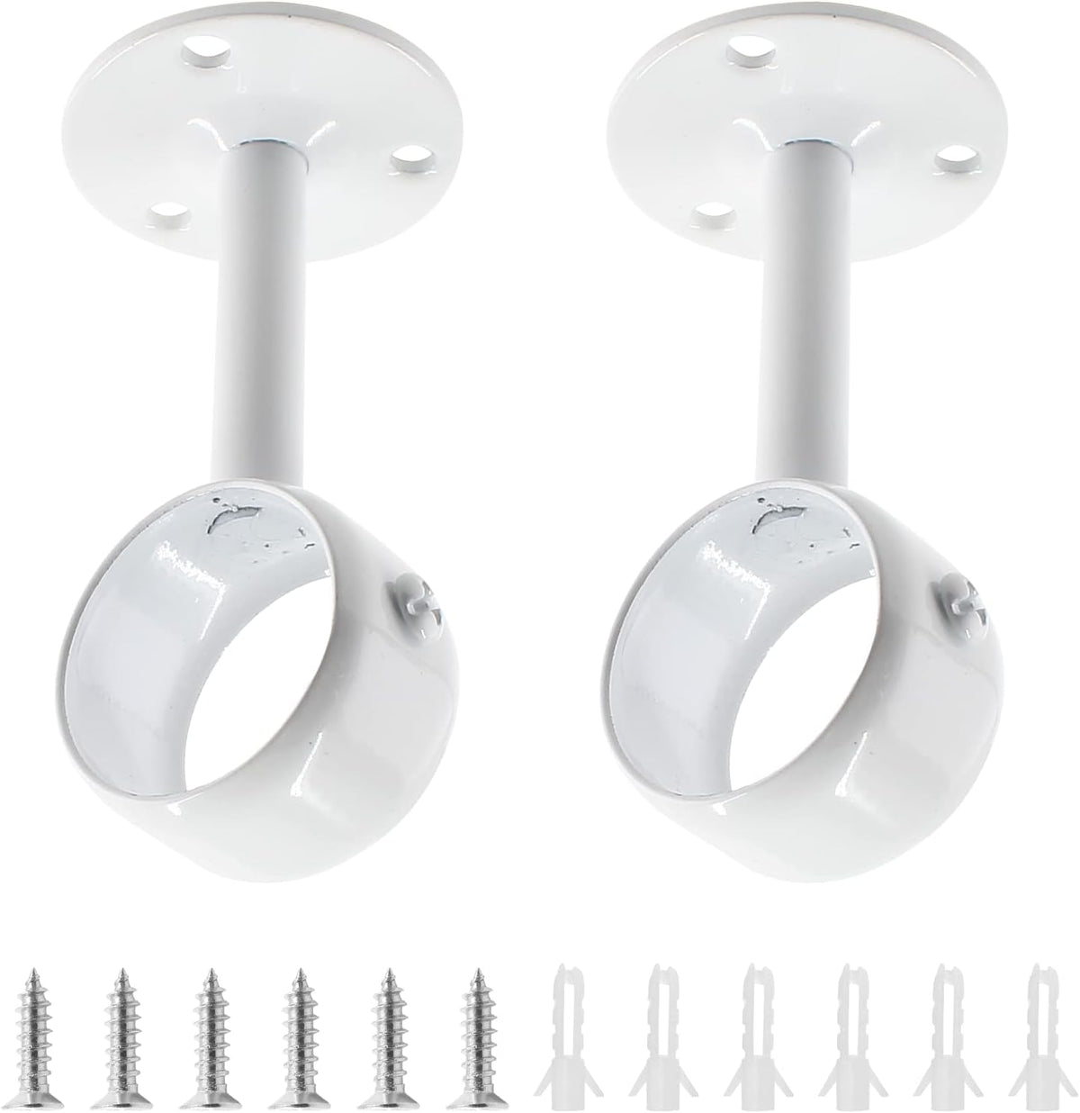 Biaungdo 2 Pcs 1-1/4 Inch Curtain Rod Ceiling-Mount Bracket,Stainless Steel Flange Rod Holder Shower Curtain Closet Rod Holder Ceiling Curtain Rod Brackets with Anchor Screw Kit,White,Locking Design