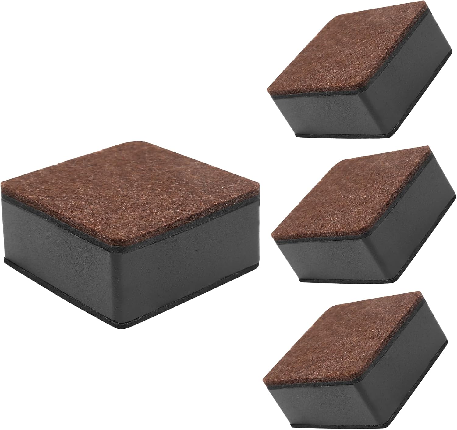 Biaungdo 4 Pcs Self-Adhesive Furniture Risers, Square Furniture Bed Risers, Heavy Duty Carbon Steel Table Sofa Couch Chair Lift Risers with Felt Pad(Add 1.2" Height, Black)