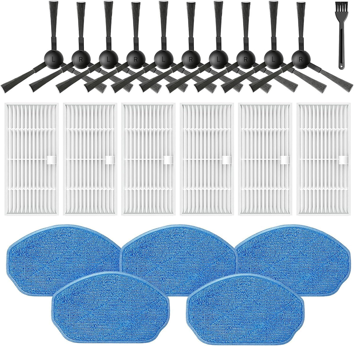 Replacement Parts or XIEBro Lie BR151, or ZCWA BR151, or MANVN BR151, or Kilgone G20, or MAMNV BR151, or MANVINS G20, or ZC WAS BR151, or iMartine BR151, 6 ilters, 5 Mop Pads, 10 Side Brush