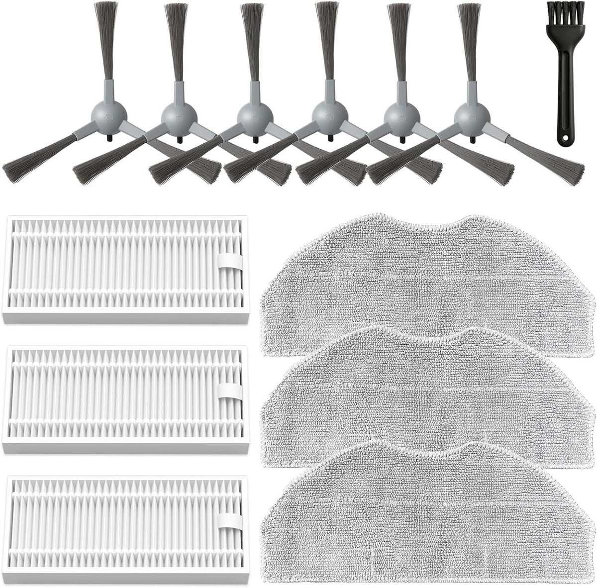 Accessories Kit or ROPVACNIC S1, or Tipdiy G90, or betboyles V75S, or VIPSUN Z1, or PrettyCare C2 Robot Vacuum Replacement Parts, 6 Side Brush, 3 HEPA ilter, 3 Mop Pad