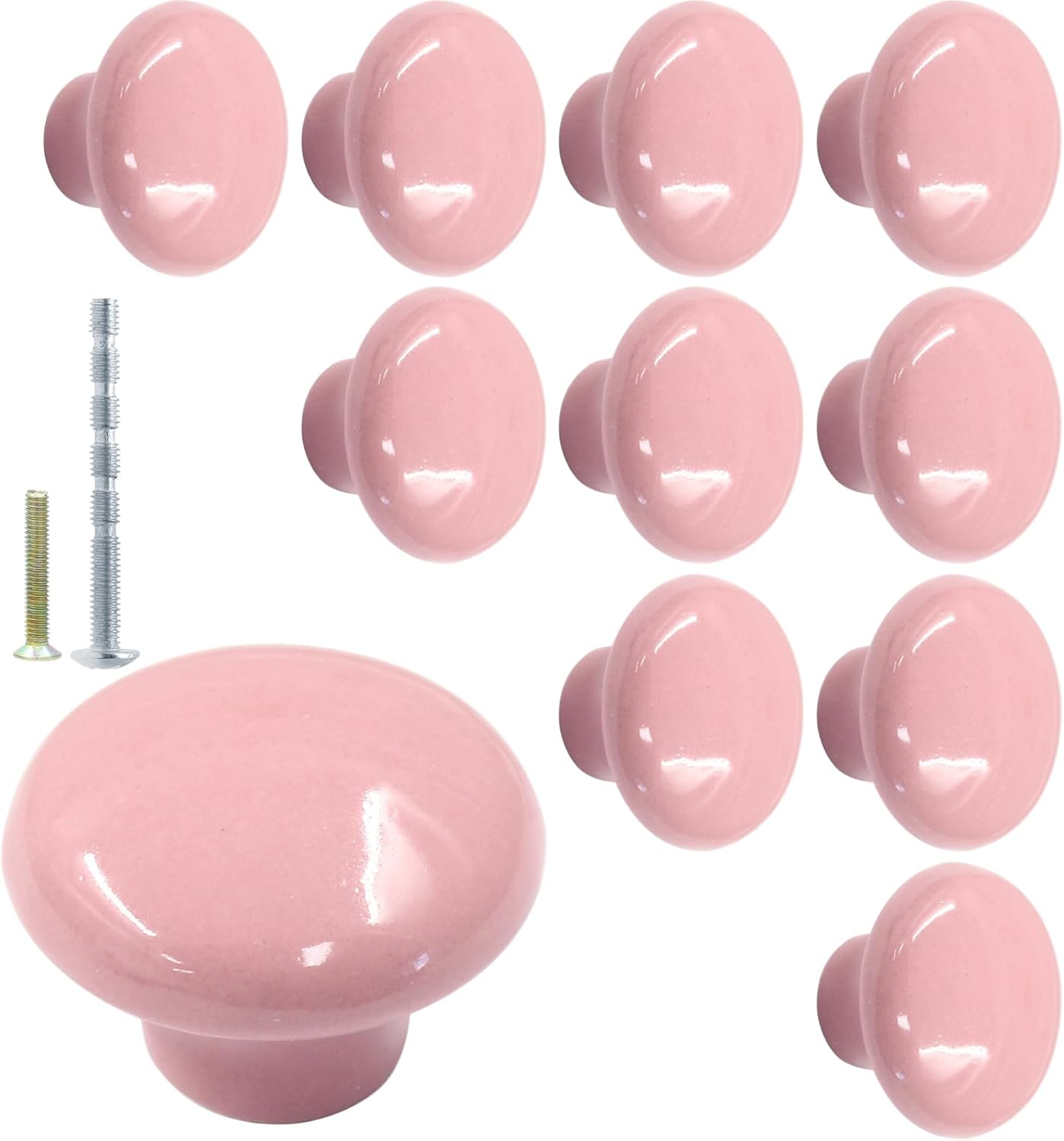 Biaungdo 10 Pack Ceramic Door Knobs, Retro Ceramic Dresser Knobs, Round Cabinet Knobs, Decorative Drawer Knobs Pulls for Cabinet, Closet, Drawer, Cupboard(Pink)