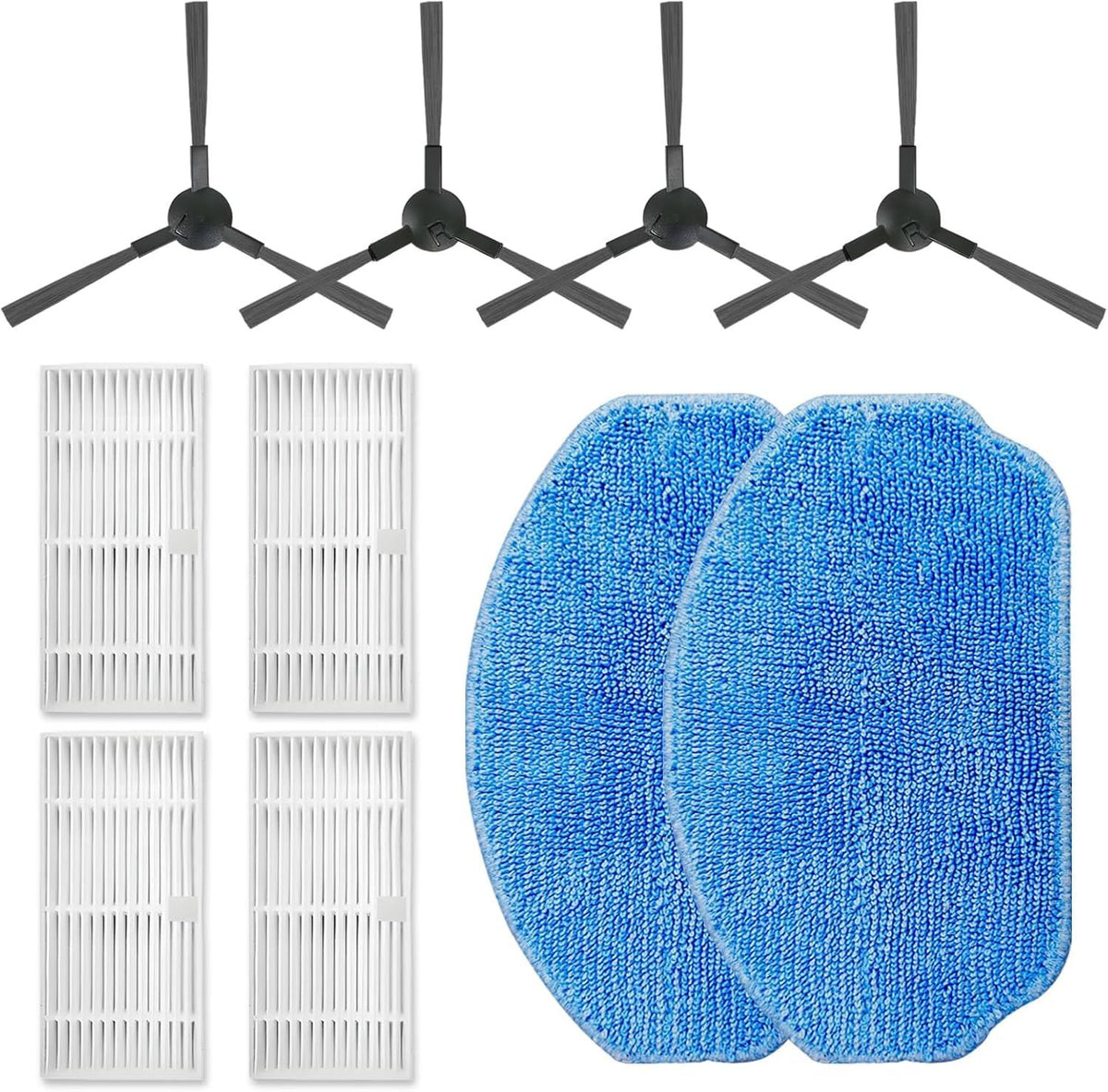 Replacement Parts or MAMNV BR150 BR151 BR152 BR153 BR154 also it ZCWA, GTTVO, ONSON, SHELIKI Robotic Cleaners: 4 Side Brushes, 4 HEPA ilters, 2 Mop Pads
