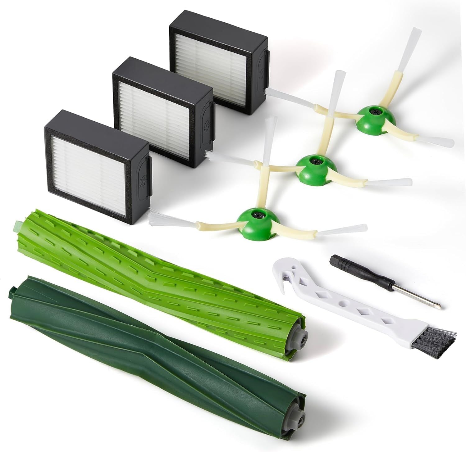 Replacement Parts & Accessories or iRobot E, I & J Series, Combo i5, j5 Series Robot Vacuum, Dual Multi-Surace Rubber Brushes & 3 HEPA ilter & 3 Edge-Sweeping Brushes