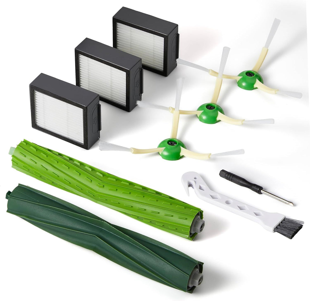 Replacement Parts & Accessories or iRobot E, I & J Series, Combo i5, j5 Series Robot Vacuum, Dual Multi-Surace Rubber Brushes & 3 HEPA ilter & 3 Edge-Sweeping Brushes
