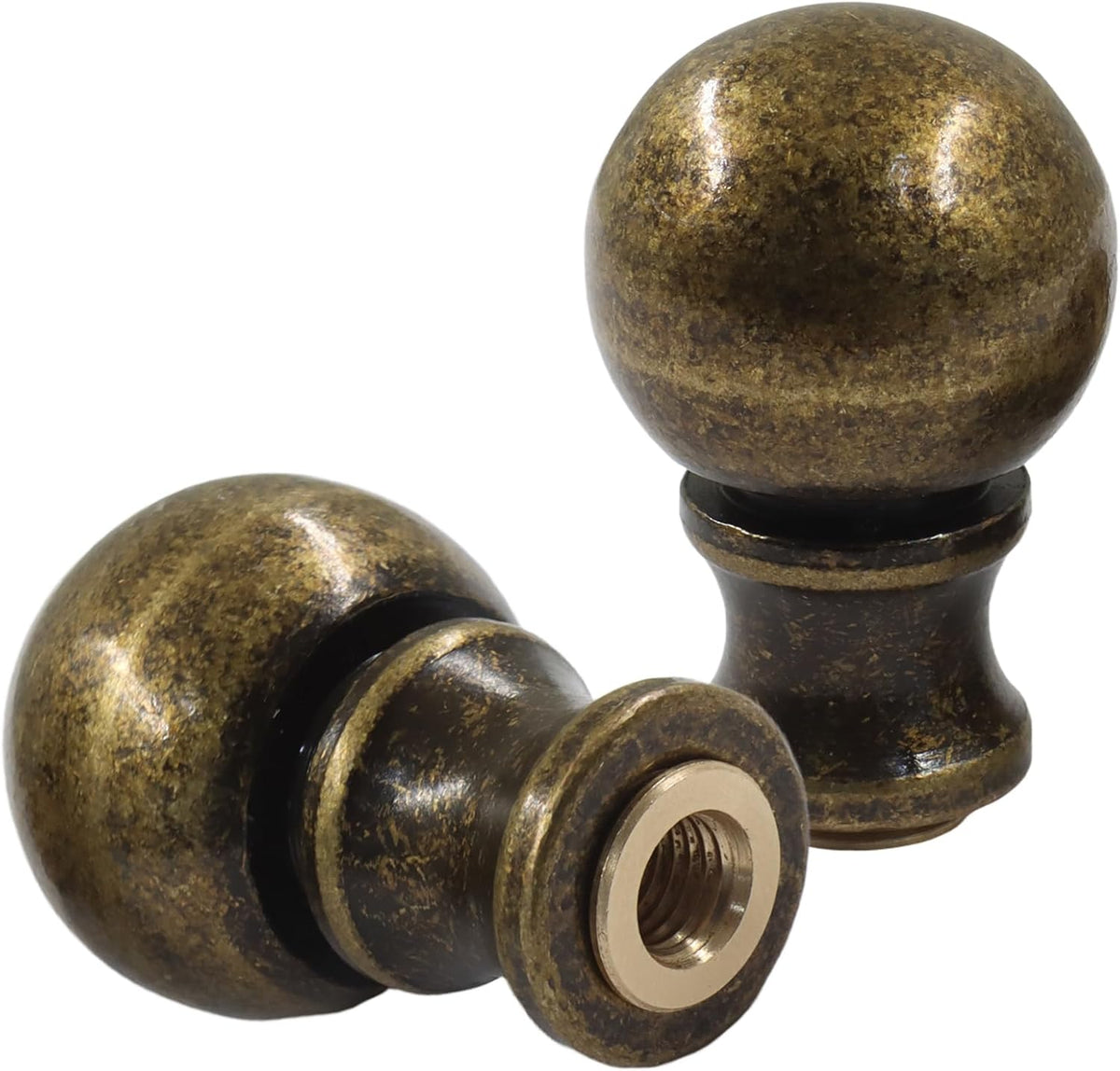 Biaungdo 2 Pcs Solid Brass Lamp Finial Cap Knob with Dual-Thread Screw, Lamp Shade Screw Cap Top Lamps Decoration for Lamps Shade Holder, 3/8 Inch & 1/4-27 Inch