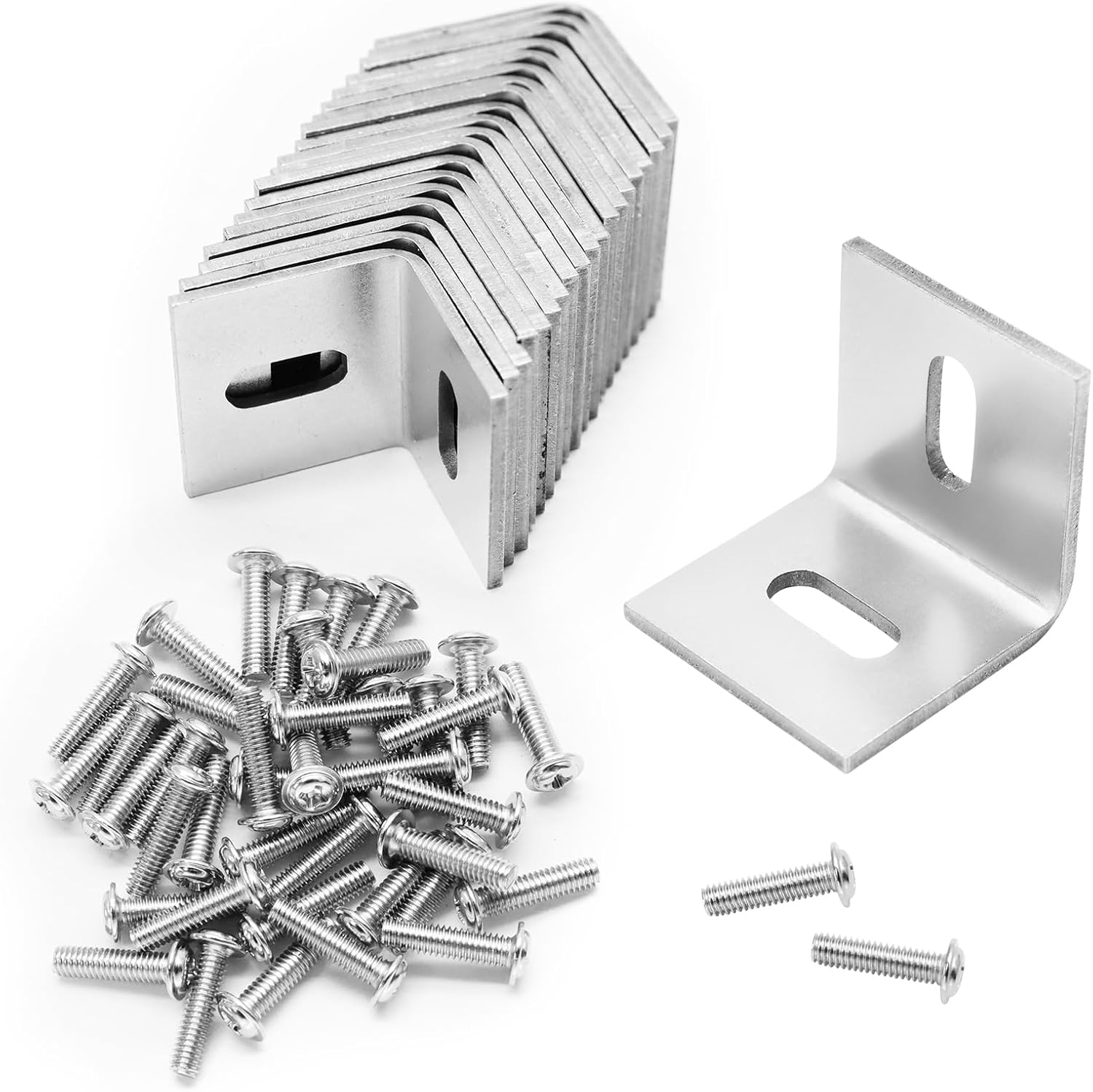 Biaungdo 20 Pcs Heavy Duty Table Top Fasteners, Silver Z Clips Fastener Connector, Adjustable Corner Braces Right Angle L Brackets for Table Tops, Shelves, Desk, Chairs, Repairing Furniture