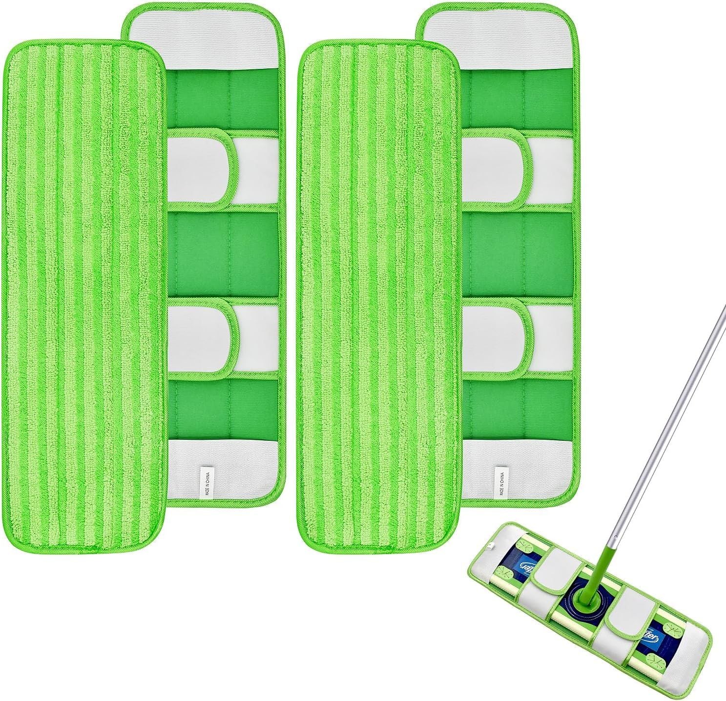 4 Pack Microiber Mop Pads or Swier XL Mops Reusable Wet and Dry Mopping Cloths Compatible with Swier Sweeper XL,Washable XL Mop Reill Replacement or All Hardwood Dry & Wet Cleaning