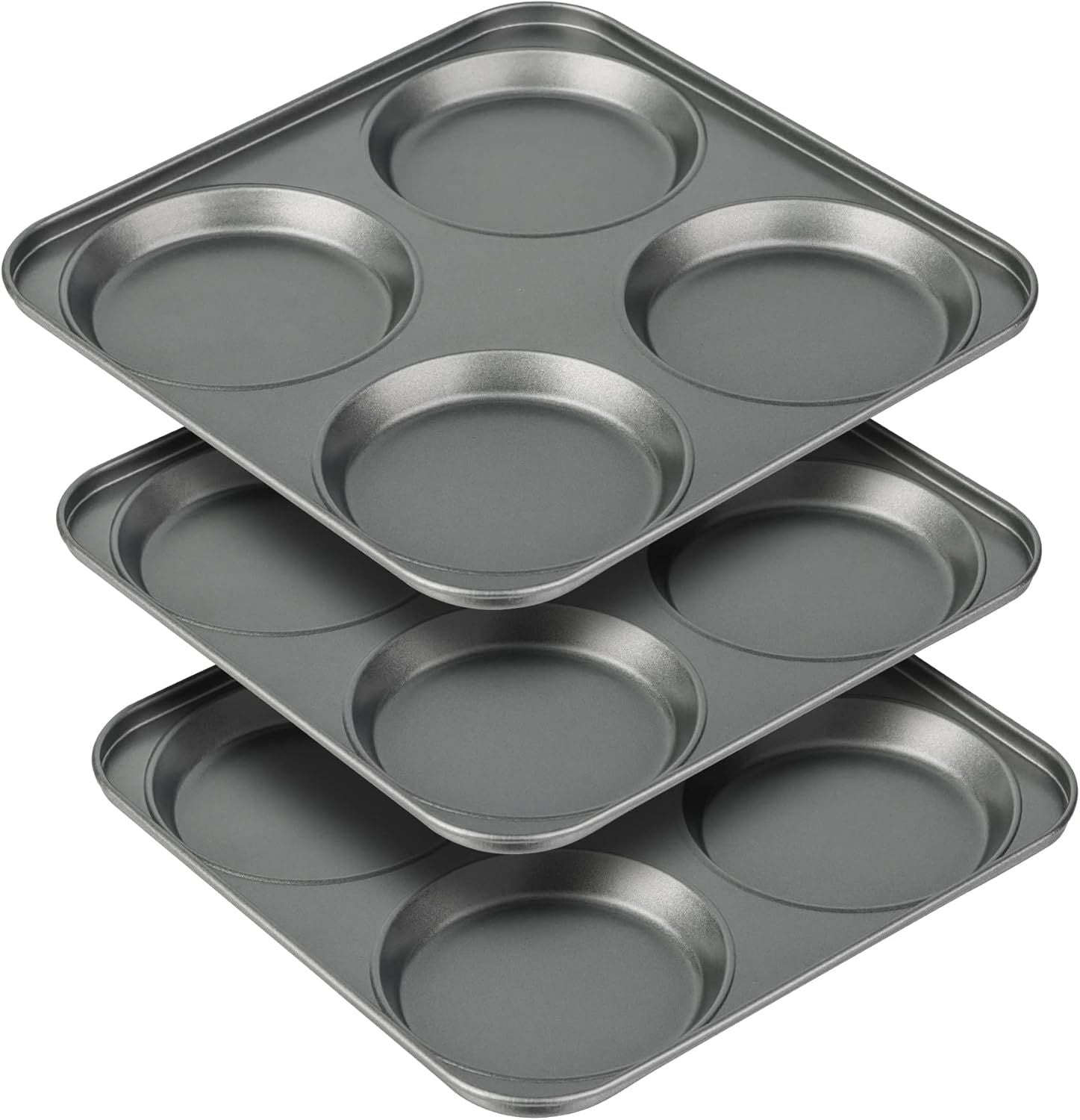 Muin Top Pan, 4-Cup Hamburger Bun Pan, Large Whoopie Pies Pan, Non-Stick Bakeware or Eggs, Cornbread, Small Cake Layers and Drop Cookies, Set o 3