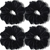 Extra Large Scrunchies or Women's Thick Hair, Premium Velvet Sot Jumbo Scrunchy, XL 6 inch Big Elastic Band Hair Accessories, 4 Pack, Black
