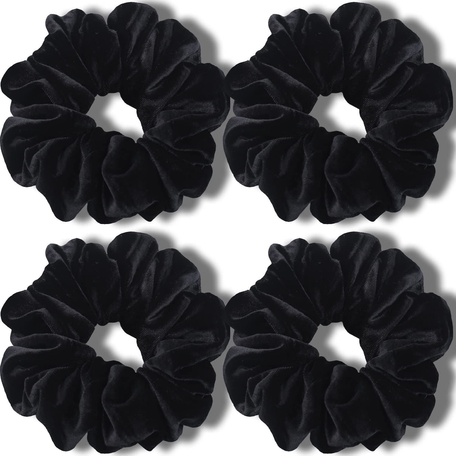 Extra Large Scrunchies or Women's Thick Hair, Premium Velvet Sot Jumbo Scrunchy, XL 6 inch Big Elastic Band Hair Accessories, 4 Pack, Black