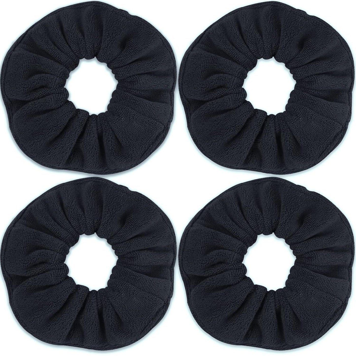 Super Towel Scrunchies or Drying Hair, Absorbent and Sot Microiber or rizz ree, Large Thick Ponytail Holder Wet Hair Accessories or Women and Girls, 4 PCS (Black)