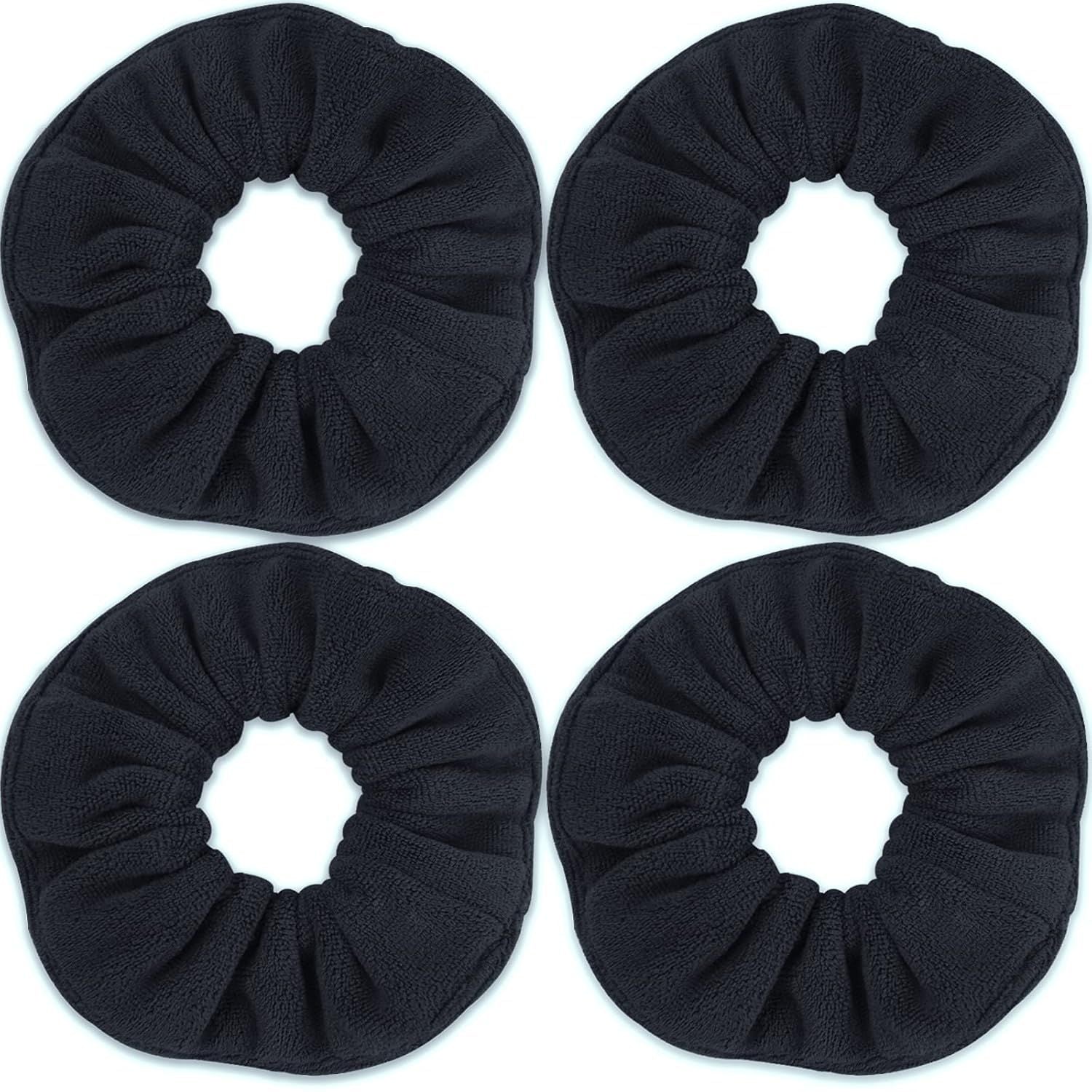 Super Towel Scrunchies or Drying Hair, Absorbent and Sot Microiber or rizz ree, Large Thick Ponytail Holder Wet Hair Accessories or Women and Girls, 4 PCS (Black)