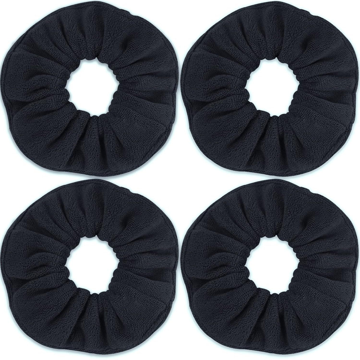 Super Towel Scrunchies or Drying Hair, Absorbent and Sot Microiber or rizz ree, Large Thick Ponytail Holder Wet Hair Accessories or Women and Girls, 4 PCS (Black)