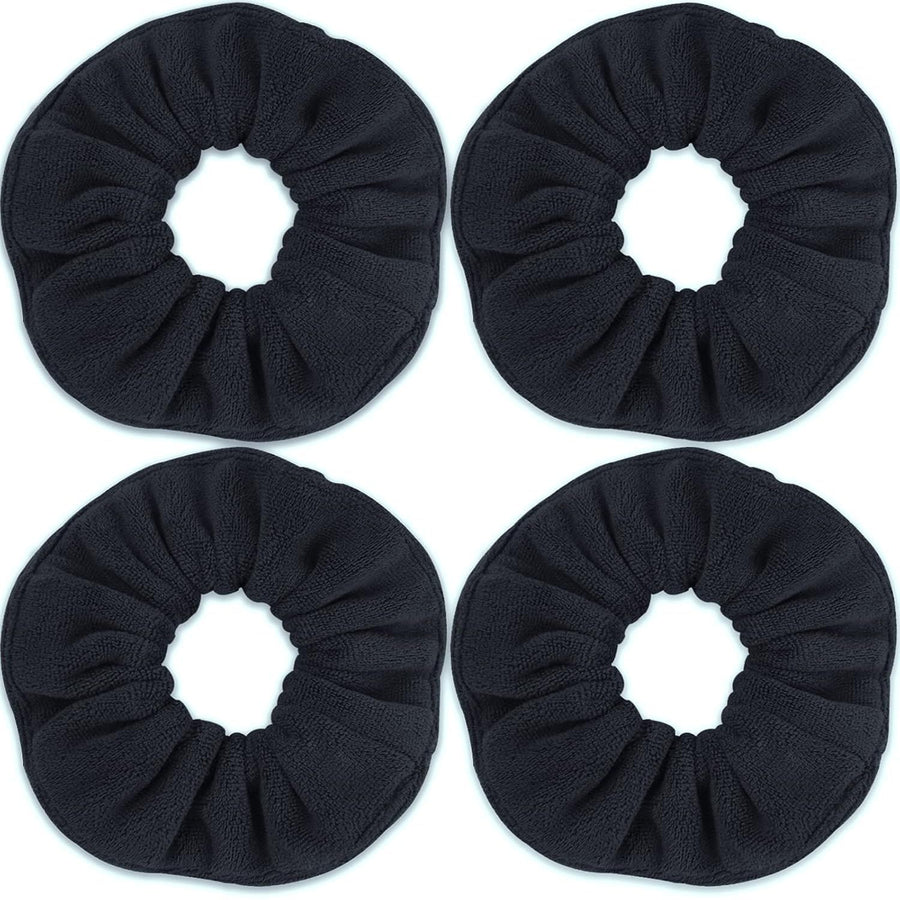 Super Towel Scrunchies or Drying Hair, Absorbent and Sot Microiber or rizz ree, Large Thick Ponytail Holder Wet Hair Accessories or Women and Girls, 4 PCS (Black)