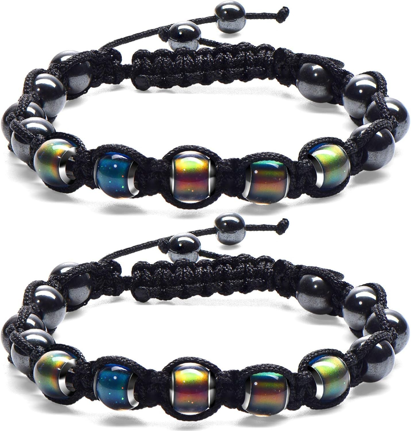 Adjustable Mood Bracelet or Women 2 Pieces Dazzling Shimmer Color Changing Beads Based on Emotions Thermochromic Bead Bracelets or Kids and Adult
