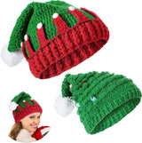 2 Pieces Unisex Christmas Knit Beanie Santa Hat Winter Warm Crochet Bearded Cap with ur Pom Pom Handmade Knitted Reindeer Cap or Adult