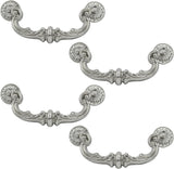 Biaungdo 4 Pcs 150 mm / 6 Inch Hole Center Pull Handles, Zinc Alloy Rustic Vintage Style Drop-Down Bail Swing Dresser Pull Handle Antique Drawer Handles for Kitchen, Cabinet (Silver)
