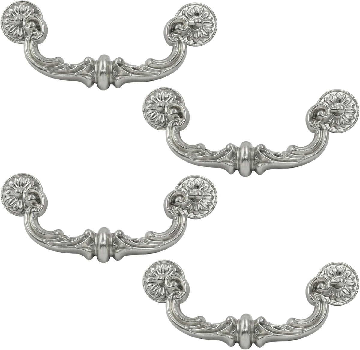 Biaungdo 4 Pcs 150 mm / 6 Inch Hole Center Pull Handles, Zinc Alloy Rustic Vintage Style Drop-Down Bail Swing Dresser Pull Handle Antique Drawer Handles for Kitchen, Cabinet (Silver)
