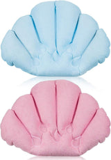 2 Pieces Inlatable Bath Pillow with Suction Cups, Terry Cloth Covered Bath Pillow Shell Shape Bathtub Spa Pillow Comortable Sot Bath Cushion, Neck Support or Bathtub, Hot Tub, Home Spa Tub