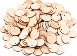 200 Pieces Uninished Blank Wood Circle Pendants Round Disc Circle Wood Pieces Round Wooden Disk with Hole Small Wooden Pendant or Crat Decoration Embellishment (Diameter 1 Inch, Aperture 0.08 Inch)