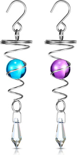 2 Pieces Gazing Ball Spiral Tail Decorative Wind Spinner Stabilizer Stainless Steel Indoor Outdoor Hanging Wind Ball Spinner with Hanging Swivel Hook or Garden Decoration(Purple, Dark Blue)