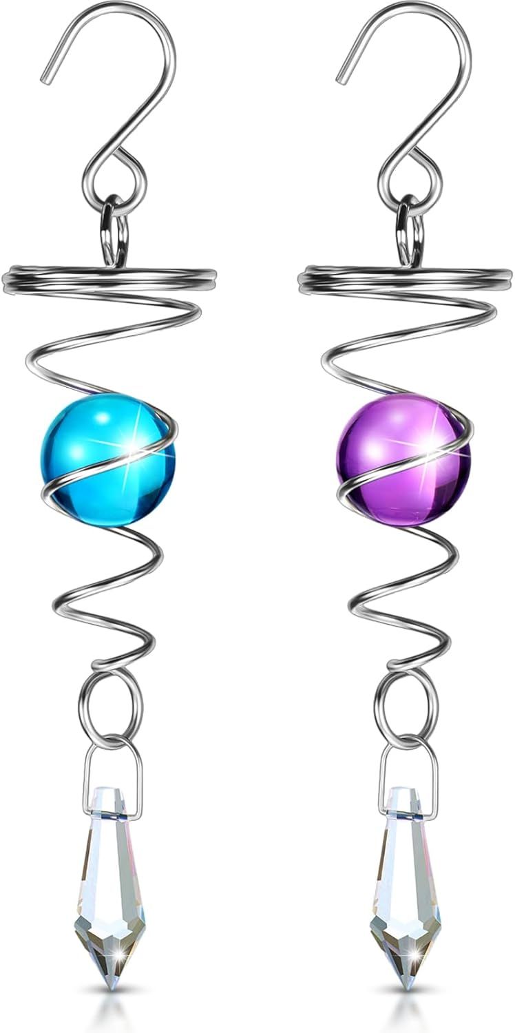 2 Pieces Gazing Ball Spiral Tail Decorative Wind Spinner Stabilizer Stainless Steel Indoor Outdoor Hanging Wind Ball Spinner with Hanging Swivel Hook or Garden Decoration(Purple, Dark Blue)