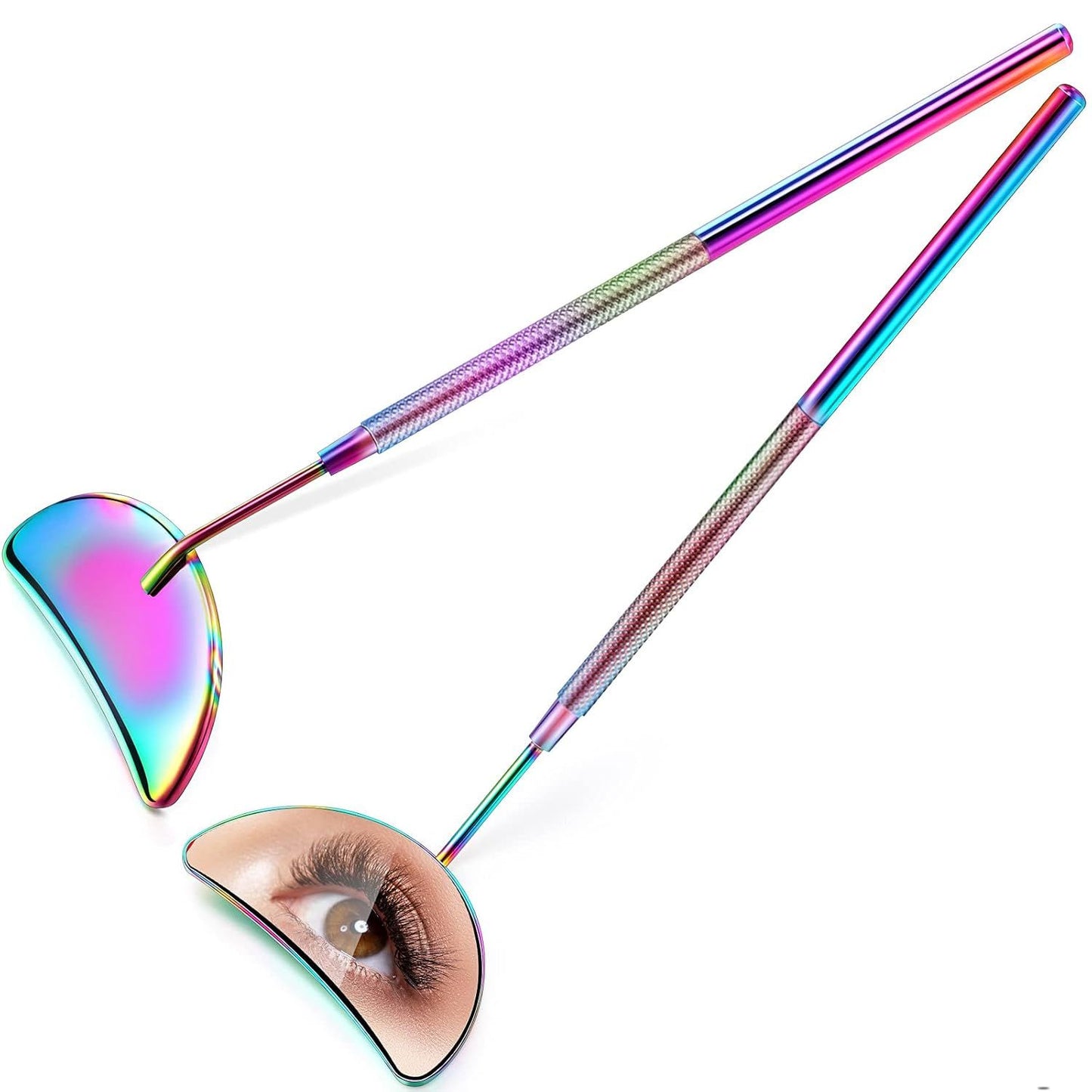 2 Pieces Lash Mirror Eyelash Extension Mirror Hal-moon Shape Lash Mirror 1.96 inch Stainless Steel Eyelash Mirror Tool Large Eyelash Inspection Mirror or Women Girls Makeup Supplies