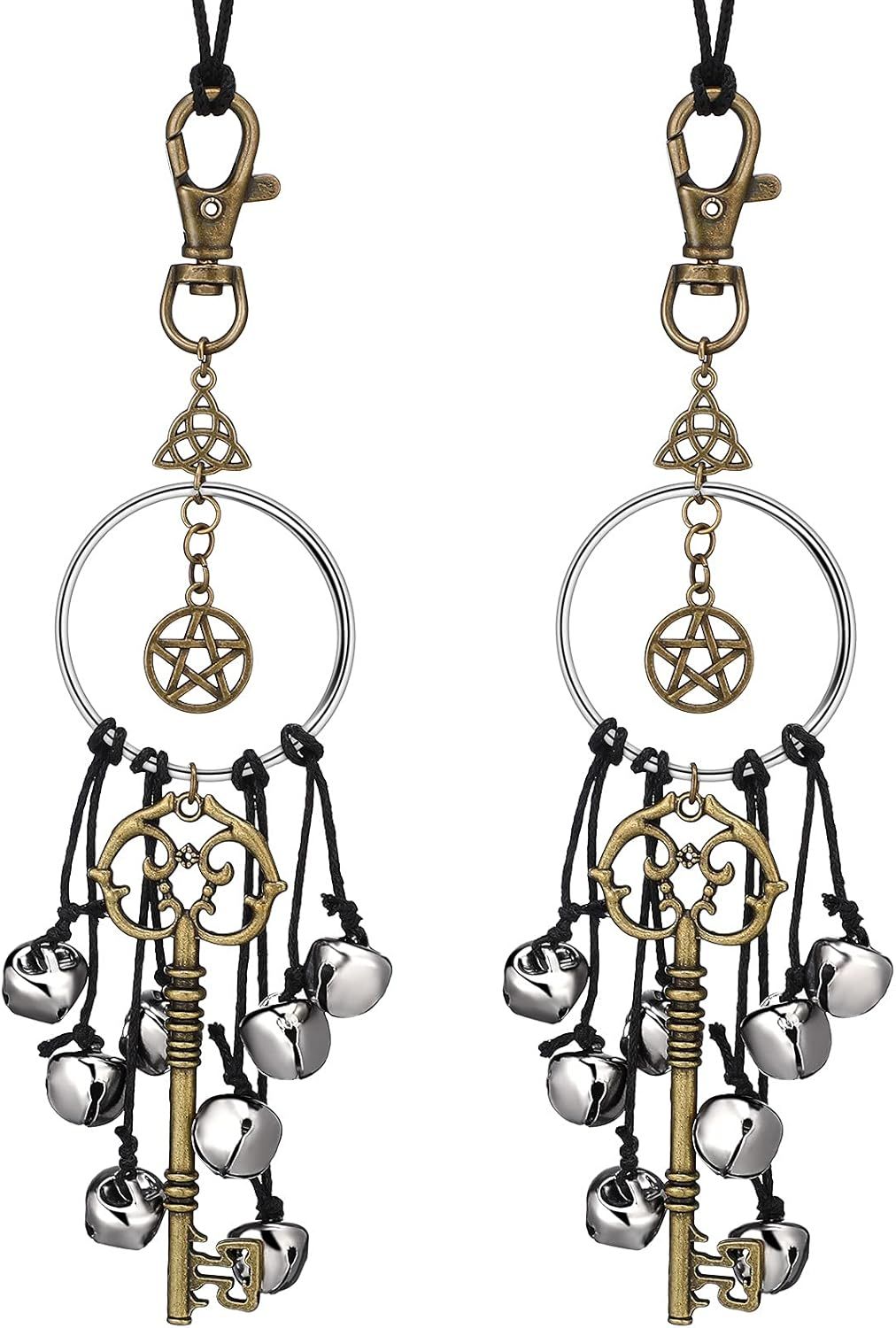 Witch Bells or Door Witchcrat Bells Supplies Wiccan Decor Altar Bell Antique Magic Keys Witchy Wicca Home Protection Decor Kitchen Witch Decor (2 Pieces)