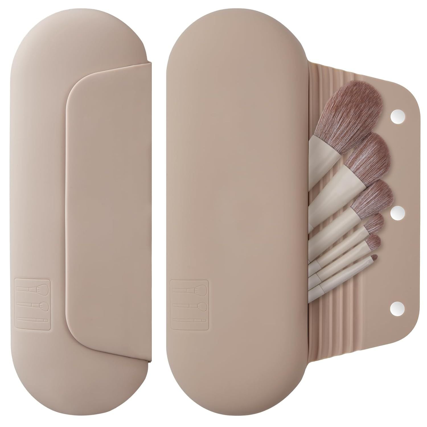 Silicone Makeup Brush Holder Travel Cosmetic Bag：Sot Portable Cosmetic ace Brushes Holder with Upgrade Anti-all Out Magnetic Closure, Large Travel Makeup Brush Case - Walnut