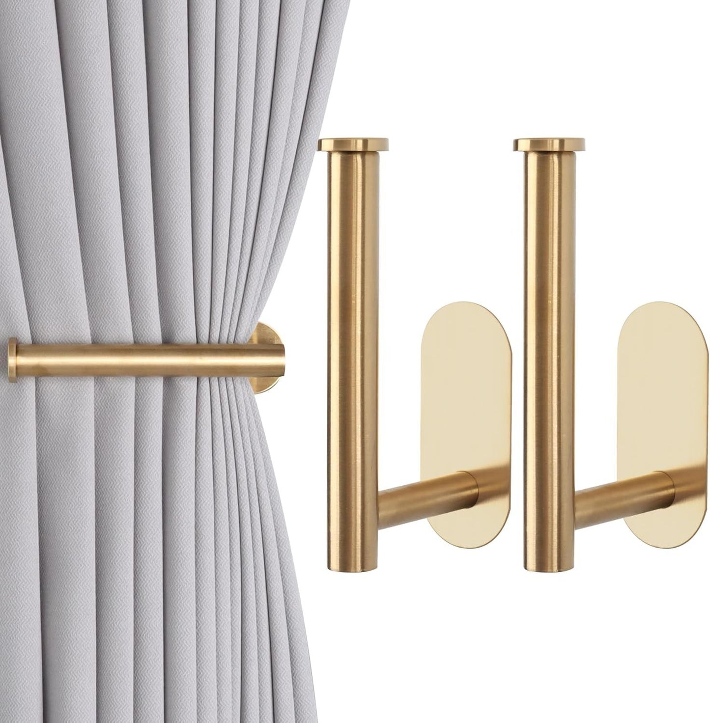 2 Pack Adhesive Curtain Holdbacks Curtain Tie Backs Curtain Holdbacks No Drill Curtain Pull Backs Adhesive Curtain Hooks Curtain Holders or Drapes (2, Gold)