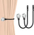 2 x Heavy Duty U Shaped Metal Curtain Holdbacks Curtain Tiebacks with Clear Crystal Ball Pull Backs Curtain Holders or Drapes (Black)
