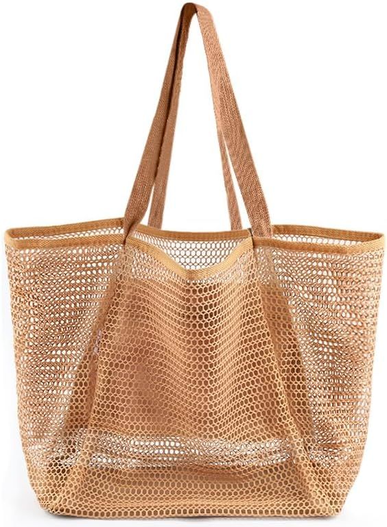 Beach Bags or Women, Summer Travel Mesh Tote Bag with Large Inner Pocket, Sandproo Woven Shoulder Handbag