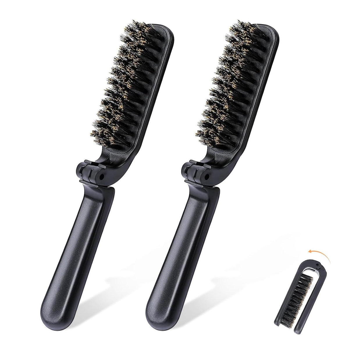 2Pcs Travel Hair Brush, Mini olding Hair Brush Collapsable Boar Bristles Hair Comb Pocket Beard Brush Portable Hair Styling Tool or Women and Men