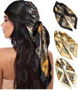 35” Large Square Satin Head Scar - 3Pcs Satin Hair Scarves Silk Bandana Scar Headscar Silk eeling Scar or Women
