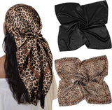 35” Large Satin Square Head Scar - 2Pcs Silk Like loral Head Scarves Square Satin Hair Scar Bandanas or Women