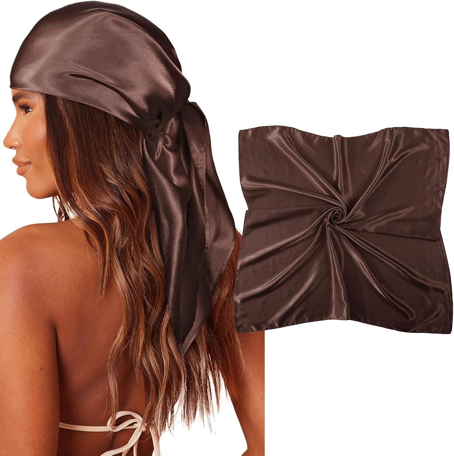 35" Large Square Satin Head Scar - Silk Hair Scar Square Hair Bandanas Large Scar Sleeping Head Wraps or Women