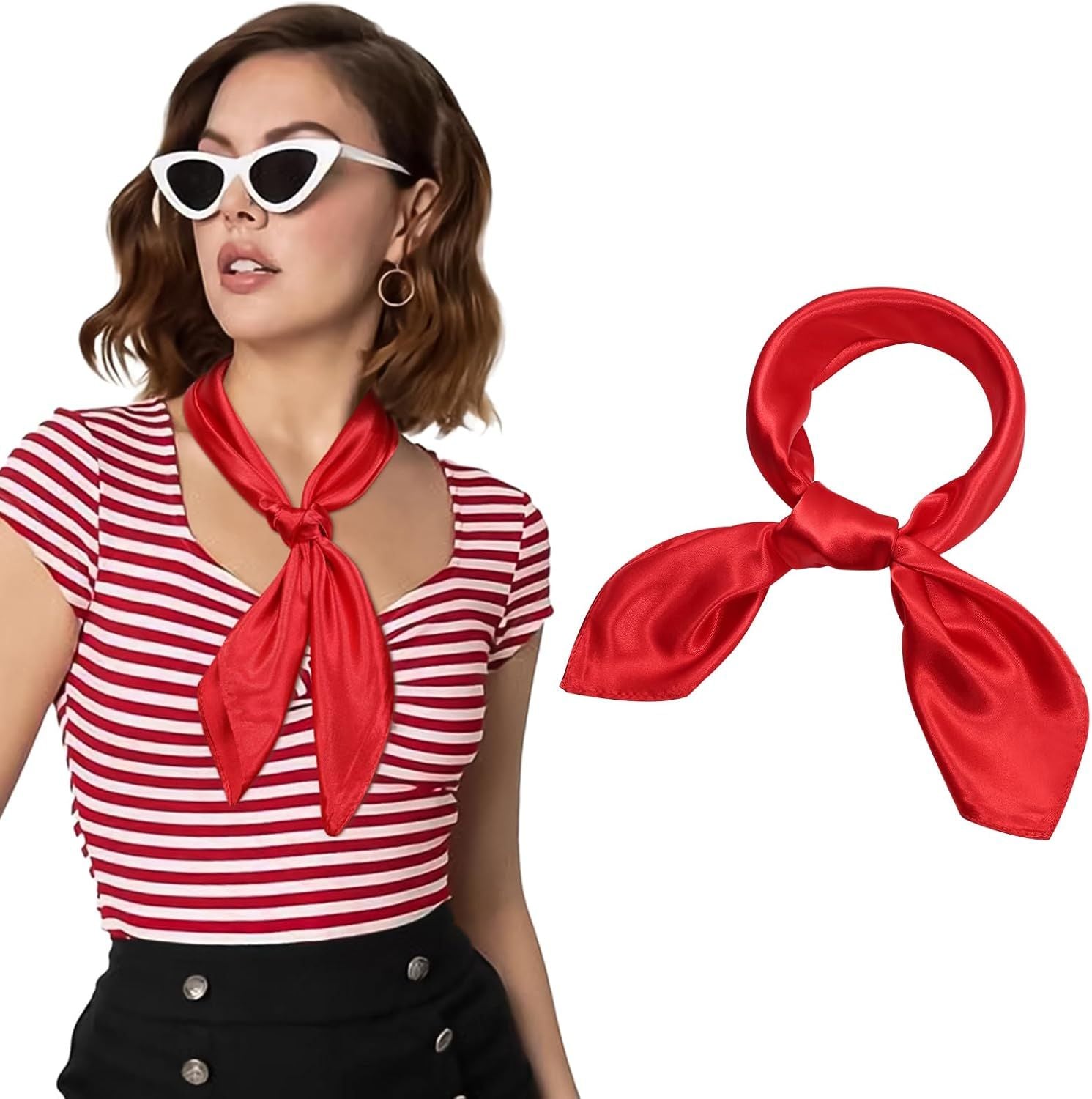 23.6" Satin Neck Scar Small Hair Scar Women Silk Head Scar Costume Bandana Girls Vintage Handkerchie Ribbon Scar