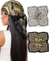 27.5” Satin Head Scar or Women Like Silk Scar Hair Bandanas Women 2Pcs Satin Neck Scar Headscar Hair Wrap