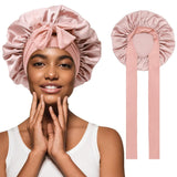 Satin Hair Bonnet with Wide Band Silk Sleeping Bonnets Hair Wrap or Women Girls Night Cap with Tie Band Satin Bonnet (Light Pink)