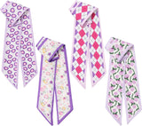 4Pcs Twilly Scar or Handbags 5.9" x 59" Silk-Like Satin Skinny Neck Scar or Purse Lightweight Headband Hair Tie
