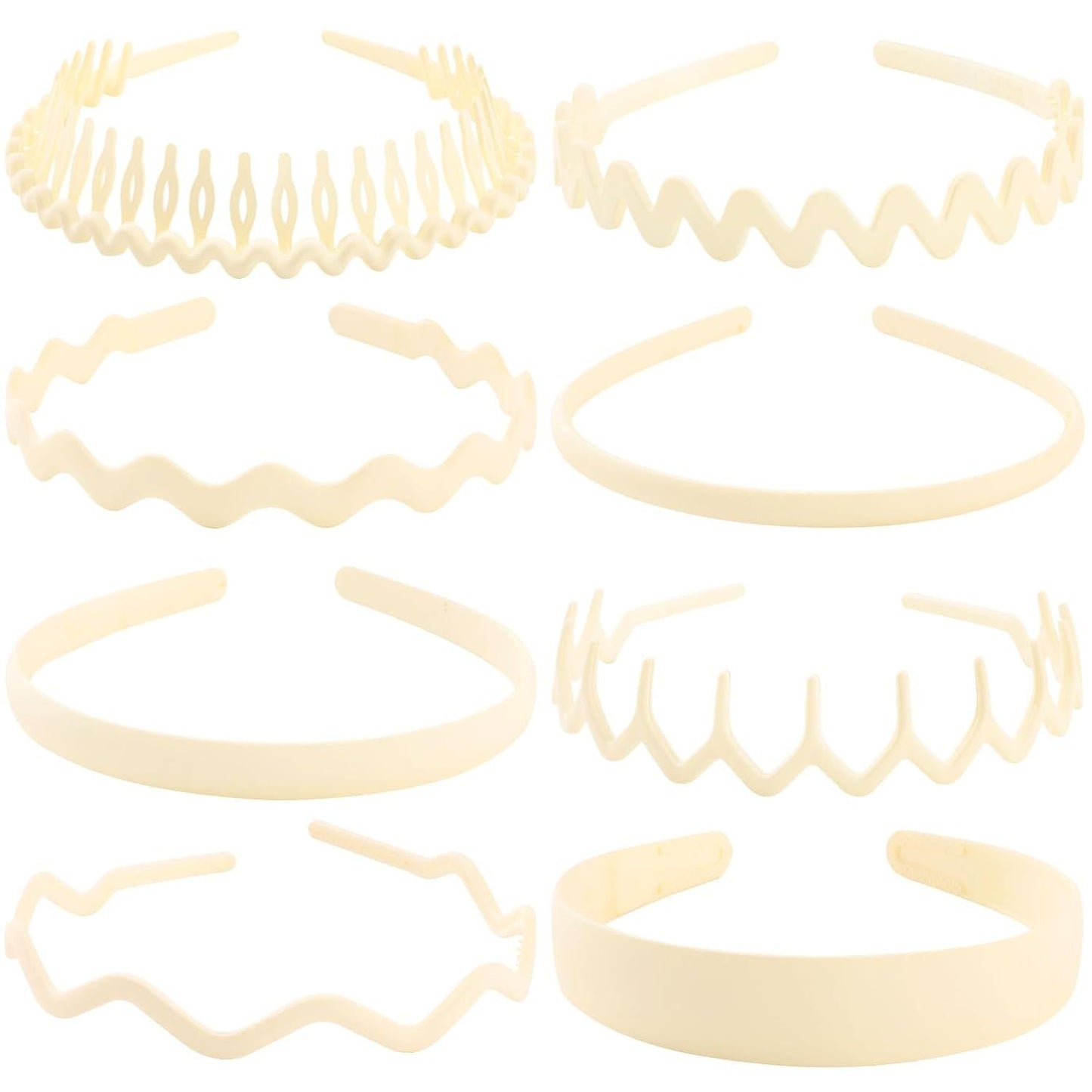Plastic Matte Zig Zag Headbands or Women, Non Slip with Teeth, 8 Pack (Cream, One size)