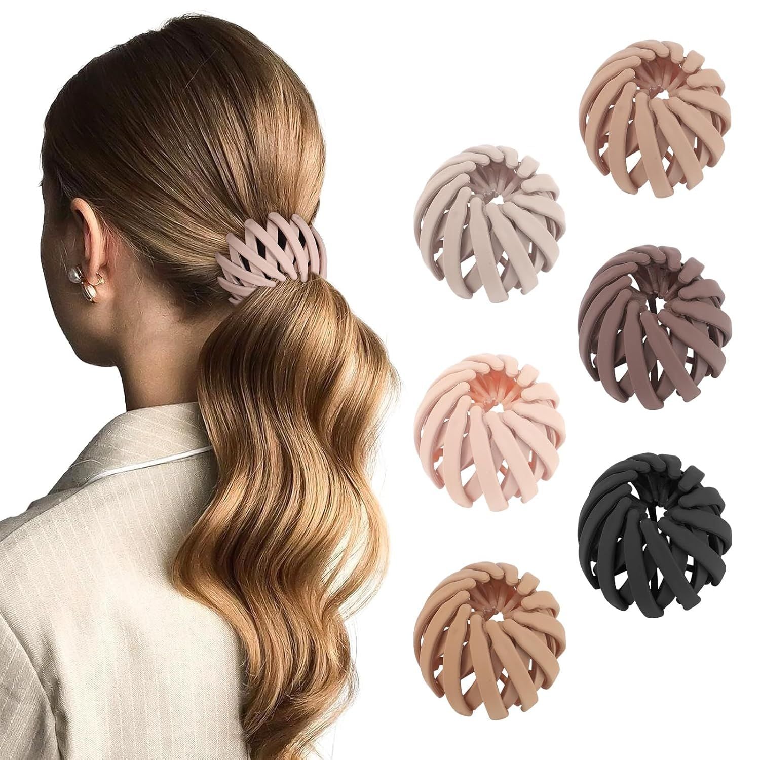 6Pcs Bird Nest Magic Hair Clips Hair Nest or Bun Strong Ponytail Holders Hair Accessories or Women Girls (Neutral, Small)