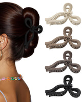 4 PCS Bow Hair Clips or Women Bow Claw Clip 4" Large Hair Claw Clips or Thick and Long Hair Cute Bows Jaw Clip (4" - Dark Apricot + Khaki + Coee + Black, 4" Larger)