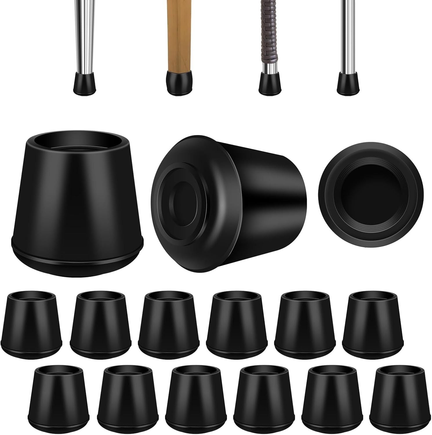 1" Round Rubber Chair Leg Tips Caps, Chair Leg loor Protectors urniture Legs Caps Non Slip Reduce Noise or Hardwood loors (Black, 12 Pack)