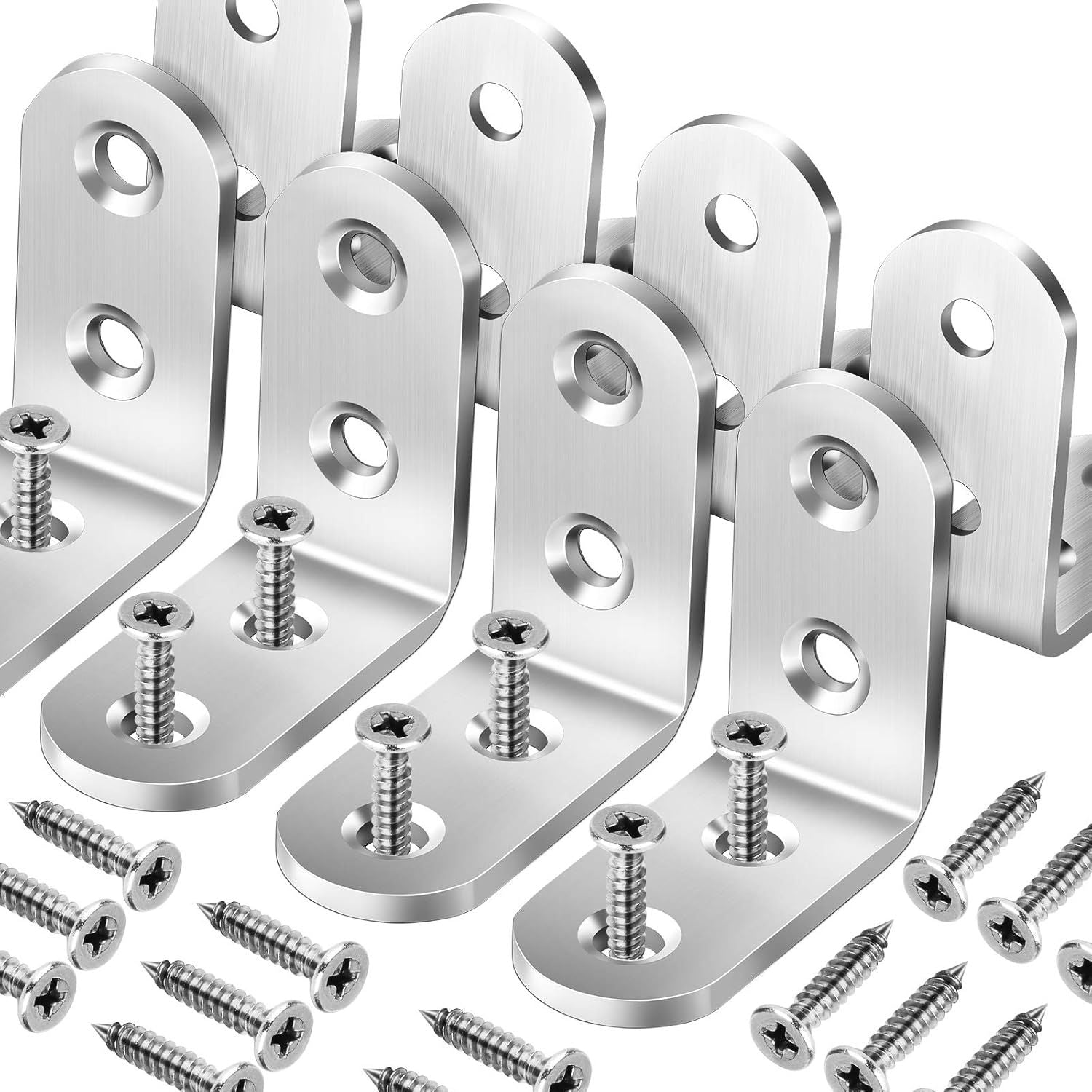 8 PCS Heavy Duty Corner Brace, 40x40mm Stainless Steel Joint Right Angle Brackets with Screws, 90 Degree Wall Brackets Hanger or Shelves, Tables, Dressers, Chairs, Silver