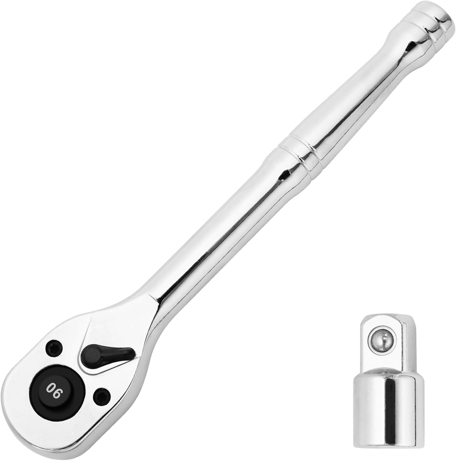 Biaungdo 1/4 Inch Drive Ratchet with 1/4" to 3/8" Adapter, 90-Tooth Reversible Quick-release Ratchet Wrench, Chrome Alloy Socket Wrench Set